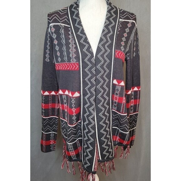 Billabong Designer's Closet Boho Cardigan Wrap Southwestern Print Fringe Size S - Picture 2 of 14